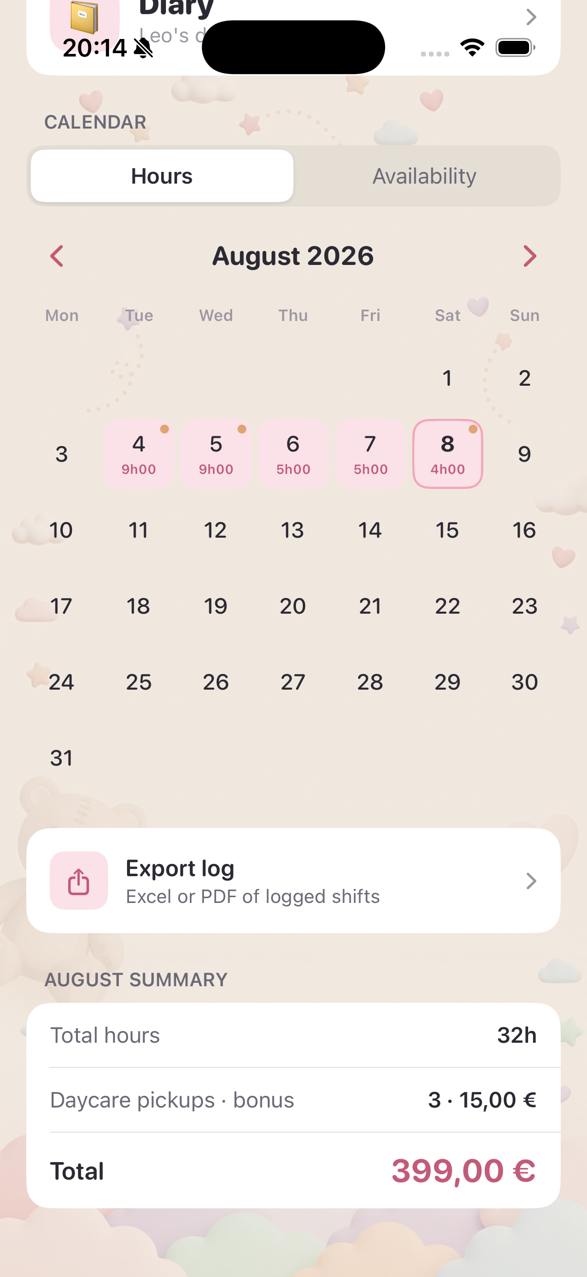HappySitting — ore lavorate e riepilogo paga del mese