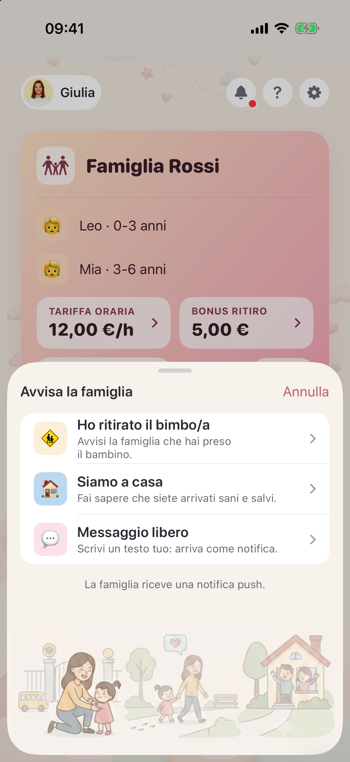 HappySitting — avvisa la famiglia con un tap